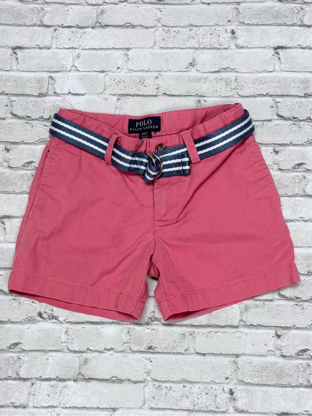 Polo Ralph Lauren Boys Belted Chino Shorts 2T Salmon Pink Removable Belt Preppy